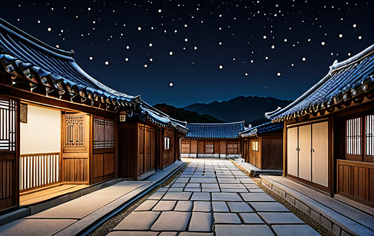 Traditional Korean houses in Gongju Hanok Village at night with stars.