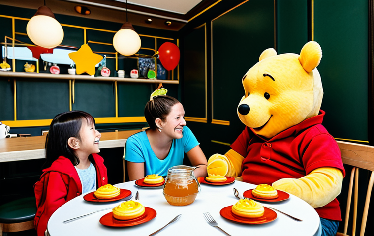 Theme Cafe**

"A family enjoying time at a 'Winnie the Pooh' themed cafe. The cafe is decorated with Pooh and friends. Children are excited looking at Pooh-shaped desserts and honey drinks. Fully clothed, appropriate attire, safe for work, perfect anatomy, natural proportions, family-friendly, professional photography, high quality, bright and cheerful atmosphere."

**