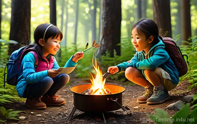 가족을 위한 자동차 캠핑 준비 - **Prompt 2: Cozy Family Campsite Setup**
    A picturesque Korean family of four (father, mother, a ...