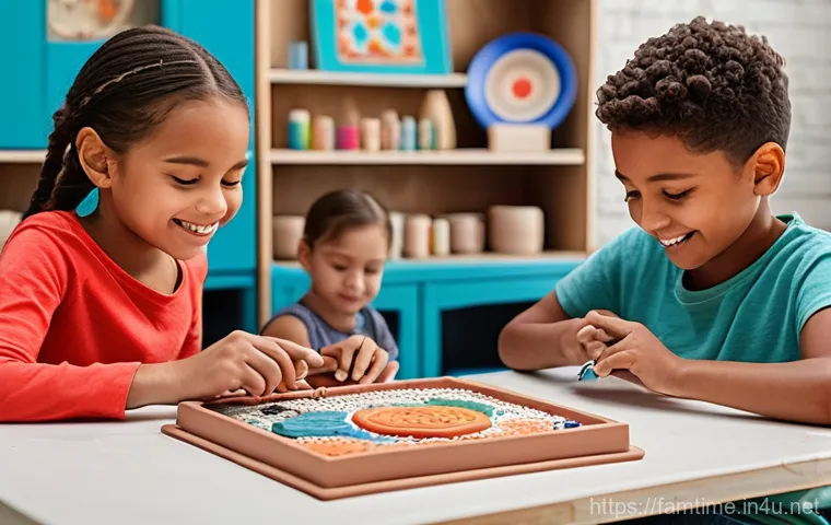 가족과 함께하는 클레이 아트 - **A young child, around 5-7 years old, is intensely focused on shaping a vibrant green clay dinosaur... 가족과 함께하는 클레이 아트 - **A young child, around 5-7 years old, is intensely focused on shaping a vibrant green clay dinosaur...