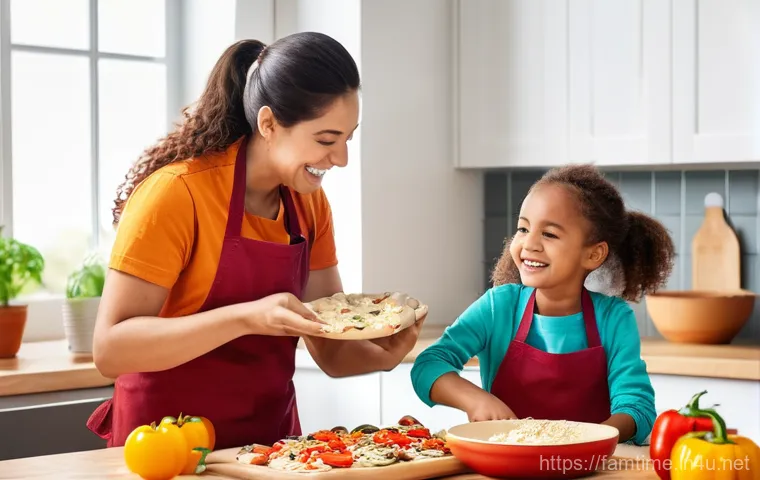 가족이 함께하는 쿠킹 클래스 - **Image Prompt 1: Joyful Family Cooking Class with Young Children**
A cheerful family, consistin...