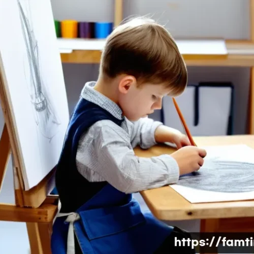 Home 26 아이와 함께하는 드로잉 클래스 - A joyful elementary school-aged girl, around 8 years old, fully clothed in a casual, paint-splattere...